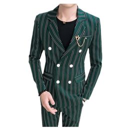 Jacket Pant Stripe wending dress Men Blazer Suits Slim Fit Male Business leisure Suit Jacket Nightclub Singer Dress for Party235L