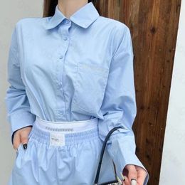 Luxury Letter Drill Shirt Shorts Women Fashion Long Sleeved Shirt Elastic Waist Casual Wide Leg Shorts Blouse Set