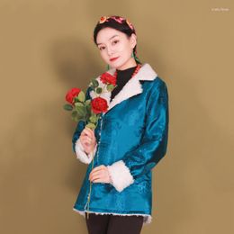 Ethnic Clothing Winter Asian Vintage Costume Long Sleeve Turn-down Top Women Cotton Oriental Elegant Jacket