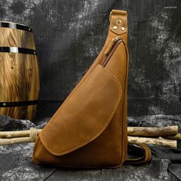 School Bags Retro Style Genuine Leather Crossbody Men Male Single Shoulder Bag Sling Korea Fashion Outdoor Chest Pack