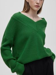 Women's Sweaters Sweater Oversize V Neck Pullovers Autumn Knitted Top Loose Jumper Long Sleeve Solid Green Fashion Women 2023