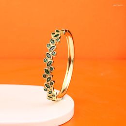 Bangle Handicrafted Copper Zircon Women's Leaf Bracelet Sweet Bu10121