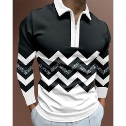 Mens Polos Geometric Pattern Printed Personalised Long Sleeved Polo Shirt Street Casual Trend Slim Fitting 230823