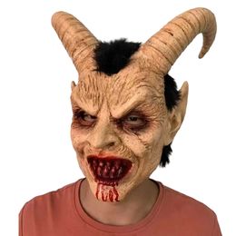 Party Masks Lucifer Cosplay Latex Masks Halloween Scary Demon Devil Movie Cosplay Costume Horrible Horn Mask Adults Party Props 230823