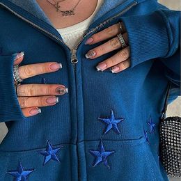 Men's Hoodies Sweatshirts Y2k Zip Hoodie Star Embroidery Goth Punk Sweatshirt Navy Blue Hoodie Sweat Jacket Gothic Long Sleeve Oversized Hoodie Jacket EMO 230823