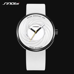 Sinobi Fashion Watch Women Big Dial New Creative eddy Design High Quality Leather Strap White Watches Casual relojes para mujer335z