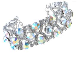 Bangle Silvery Tone Iridescent Clear Crystal Colored Rhinestones Caged Princess Bracelet