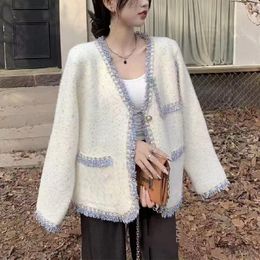 Women's Jackets Waterproof Mink V Neck Tassel Jacket Women Casual Spring Autumn Chaquetas Para Mujer Knitted Cardigan Elegant Coats Clothes