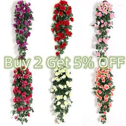 Decorative Flowers Artificial Rattan Vine Wall Hanging Rose Home Decor Accessories Wedding Door Decoration Christmas Fake Plants