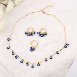 Necklace Earrings Set Classic Blue Eye Earring Ring For Women Simple Fashion Party Wedding Anniversary Stainless Steel Jewellery Gift