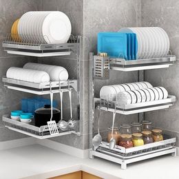 Kitchen Storage Stainless Steel Rack Perforation-free Wall Holder Dish Drain Floor-standing Countertop