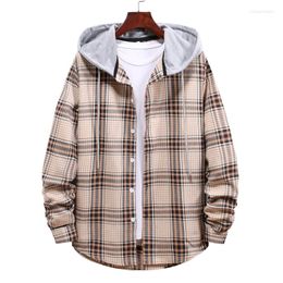 Men's Hoodies LUCLESAM Mens Plaid Hooded Shirts 2023 Brand Classic Splicing Hoodie Men Fashion Streetwear Scottish Preppy Sudaderas Hombre