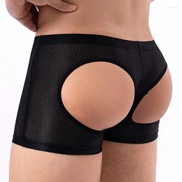 Underpants Men Boxers Underwear Sexy Bare Hip Male Panties Breathable Mesh Penis Pouch Boxershorts Funny Erotic Gay Lingerie