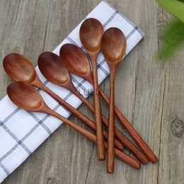 Wooden Spoons 6 Pieces Wood Soup Spoons for Eating Mixing Stirring Long Handle Spoon Kitchen Utensil HKD230810