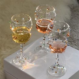 Wine Glasses Colourful Gemstone Decoration Creative Cocktail Tall Glass High Borosilicate Korean Ins Style Ice Cream Yoghourt Cup 230824