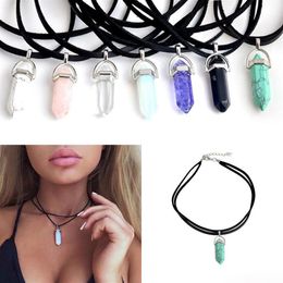 Pendant Necklaces Bullet Hexagonal Prism Shape Natural Stone Crystal Chakra Stone Pendant Necklaces for Women crystal stone neckla253q