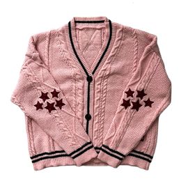 Women's Sweaters Autumn Star Embroidery Cardigan Women Vintage Loose S Now Knitted Fashion V neck Single Breasted Long Sweater Coat 230824