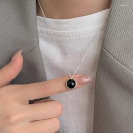 Chains VENTFILLE 925 Sterling Silver Necklace For Women Girl Black Agate Circular Design Simplicity Office Trend Jewellery Drop