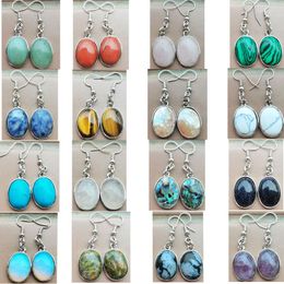 Dangle Earrings Shell Tiger Eye Crystal Opal Blue Sand Howlite Aventurine Unakite Oval Beads Earring WFH936