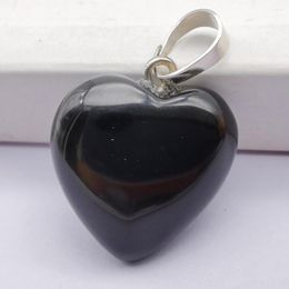 Pendant Necklaces Natural Black Agate Stone GEM Heart Lucky Jewellery S3031