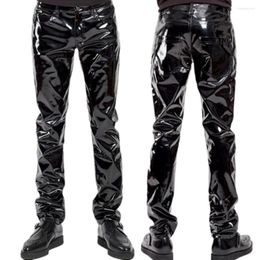 Shiny PVC Latex black faux leather trousers for Men - Waterproof Motorcycle Riding Pants in Black Faux Leather for Street Fashion and Biker Male Street Style