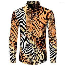 Men's Casual Shirts Trendy Leopard Print Shirt Fashion Social Lapel Single Breasted Short/Long Sleeve Tops Male Party Club Cardigan