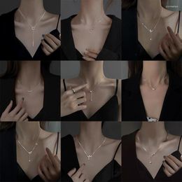 Chains 925 Sterling Silver Geometric Shape Necklace Simple Style Pendant Shiny Choker Party Gifts Women's Fashion Jewel