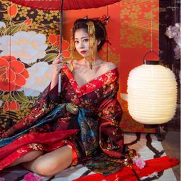 Ethnic Clothing Noble Women Robe Gown Exquisite Print Flower Evening Party Dress Traditional Geisha Cosplay Costumes Vintage Stage Show