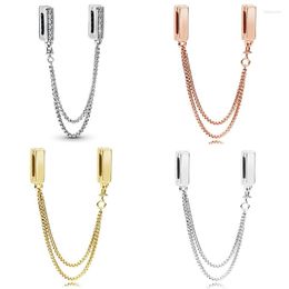 Loose Gemstones Sparkling Rose Sliver Gold Color Safety Chain Reflexions Clip Charm Fit Europe Bracelet 925 Sterling Silver Bead Diy Jewelry