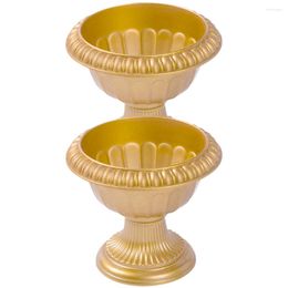 Vases 2 Pcs Flower European Roman Basin Column Planter Pot Balcony Flowerpot Decorate Wedding Plastic Flowerpots Pillar