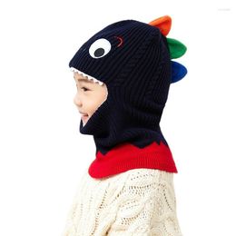 Berets Doit 2 To 6 Years Boy Girl Beanie Protect Neck Cartoon Dinosaur Windproof Face Winter Child Knit Hat Kids Girls Earflap Caps