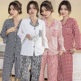 Women's Sleepwear 2023 Autumn Long Sleeve Silk Satin Print Pajama Sets For Women Korean Cute Pyjamas Homewear Pijama Mujer Home Clothes