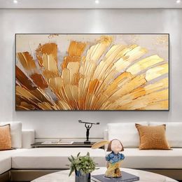 Paintings Abstract Gold Hand Painted Oil Painting on Canvas Large Concise Wall Art Flower Painting Wall Decor Custom Textured Art Painting 230823