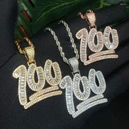 Chains Hip Hop Iced Out Bling Full Paved Cubic Zirconia Cz 100 Letter Pendant Necklace For Men Women Cuban Link Chain Jewelry Wholesale