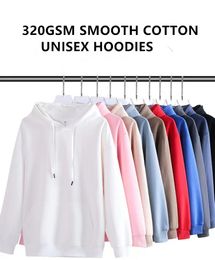 Soft Smooth Cotton Men Women Hoodie Unisex Customise Logo Solid Tracksuit Breathable Pullover Sweatshirts Couples Autumn and Winter Sweatwear Tops 320 gsm