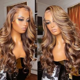 Highlight 13x6 HD Lace Frontal Body Wave 4/27 Ombre Brazilian Remy Human Hair Wigs with Bang 32 Inches 13x4 Lace Front for Women