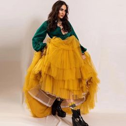 Skirts Yellow Tiered Tulle Skirt Extra Puffy Birthday Wedding Party High Street Long Tutu For Lady Women