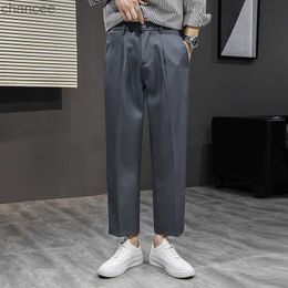 TFETTERS Brand Dress Pants Men Summer New Solid Colour Smart Casual Suit Pants Mid Straight Loose Thin Ankle-Length Trousers MaleLF20230824.