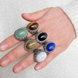 Cluster Rings Vintage Natural Stone Ring Oval Tiger Eye Lapis Lazuli Boho Open Joint Adjustable Woman Men Jewellery Accessory