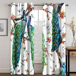 Curtain 3D Print Peacocks In The Trees Pattern Design 2 Pieces Thin Drapes Window For Living Room Bedroom Decor