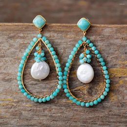 Stud Earrings Hyperbole Teardrop Bold Fashion Amazonite Stones Pearl Earring Teengirls TOP Jewelry Bijoux Wholesale