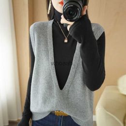 Autumn And Winter Knitted Pullover Vest Loose Big V-Neck Fashion All-Match Solid Color Outer Wear Sexy Regular Women's Sweater HKD230815