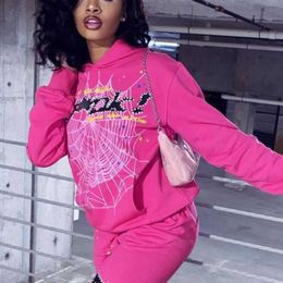 Spider Web Hoodie Pink Y2K Graphic Punk Pullover Zip Up Fleeced Hooded Sweatshirts Men Goth Streetwear Women Winter Clothes L230824