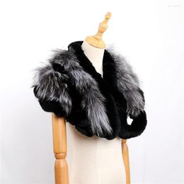 Scarves Luxury Women's Winter Warm Genuine Rex Silver Fur Shoulder Cape Wraps Lady Fashion Scarf Shawl Thick Soft