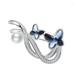 Brooches Elegant Blue Butterfly Women's Luxury Austrian Crystals Shell Pearl Brooch Pin Suit Coat Jacket Clothing Accessories