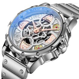 Wristwatches Skeleton Automatic Mechanical Men Watch Fashion Top Brand Luminous Stainless Steel Sports Watches Relogio Masculino