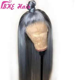 High quality simulation Human Hair soft silky dark grey Colour lace front Wigs With Baby Hair Pre plucked synthetic Lace Wig for bl236G