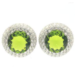 Stud Earrings 20x20mm Highly Recommend Round Shape Green Peridot Pink Morganite White CZ Wedding Silver