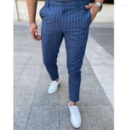 Men's Pants Wear Long Slim Trousers Office Men Plaid Checked-Pocket Fashion Skinny Jeans Male Clothing