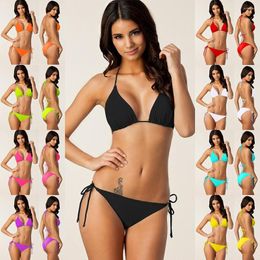 Women's Swimwear 9-Color Classic Quality High-End Nylon Bikini Two-Piece Swimsuit Lace-up Halter Explosion Models Plus Size